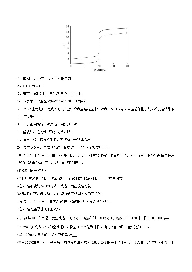 2023年高考化学考点专项题集  专题20 水的电离和溶液的酸碱性03