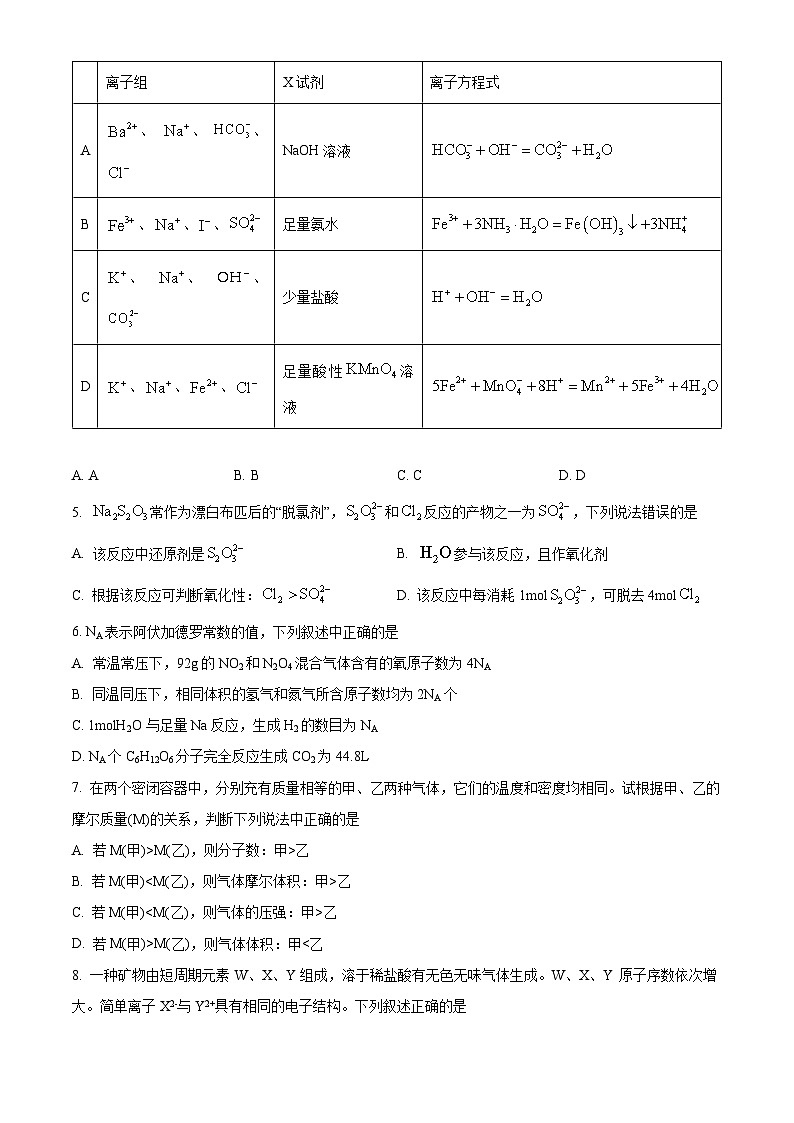 江西省新余市第一中学2023-2024学年高一下学期开学考试化学试卷（原卷版）第2页