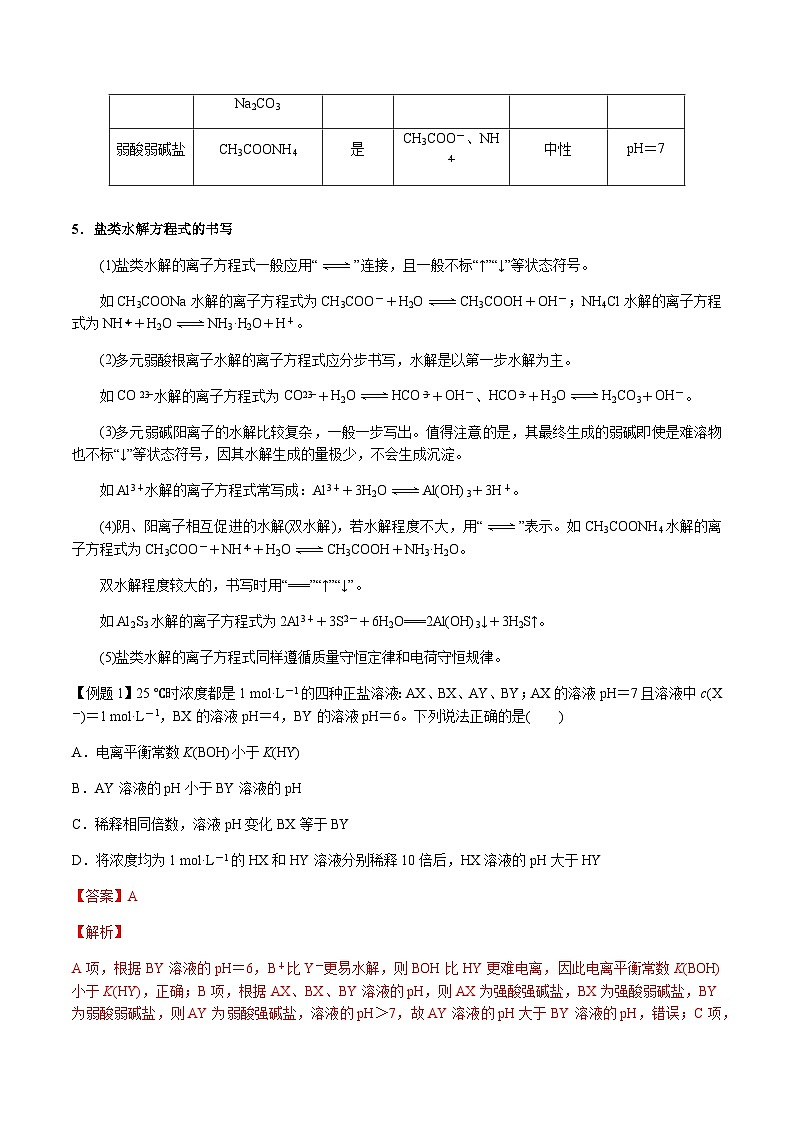 第40讲 盐类的水解 -备战2023年高考化学【一轮·夯实基础】复习精讲精练02