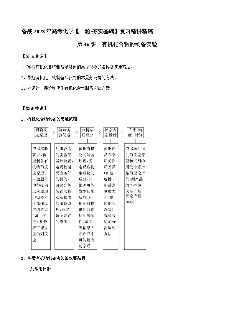 第46讲 有机化合物制备实验（解析版）-备战2023年高考化学【一轮·夯实基础】复习精讲精练第1页