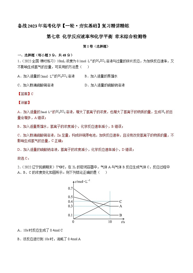 第七章 化学反应速率和化学平衡 章末综合检测卷（解析版）-备战2023年高考化学【一轮·夯实基础】复习精讲精练第1页
