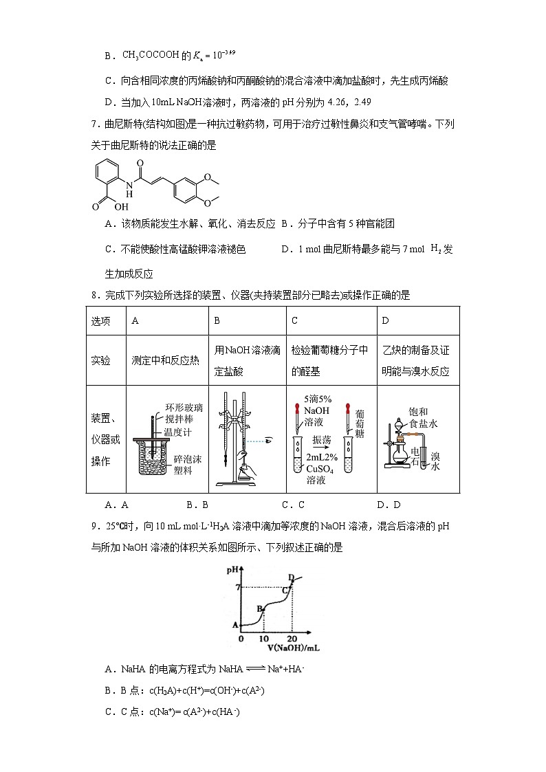 山东省2024届高考化学模拟试题03