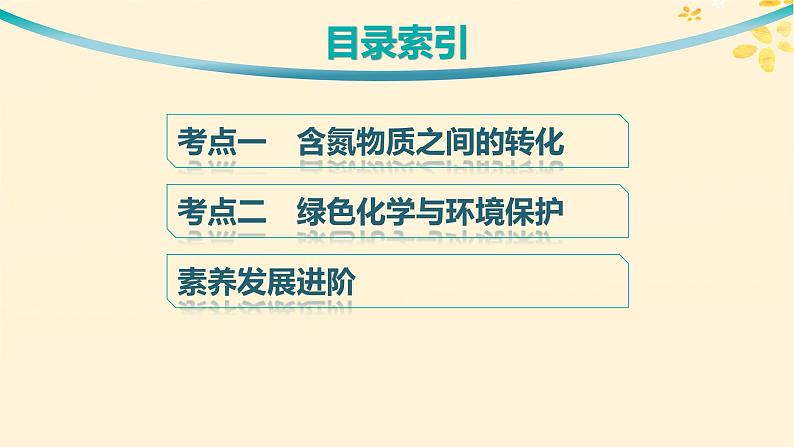 备战2025届新高考化学一轮总复习第4章非金属及其化合物第21讲含氮物质之间的转化绿色化学与环境保护课件03