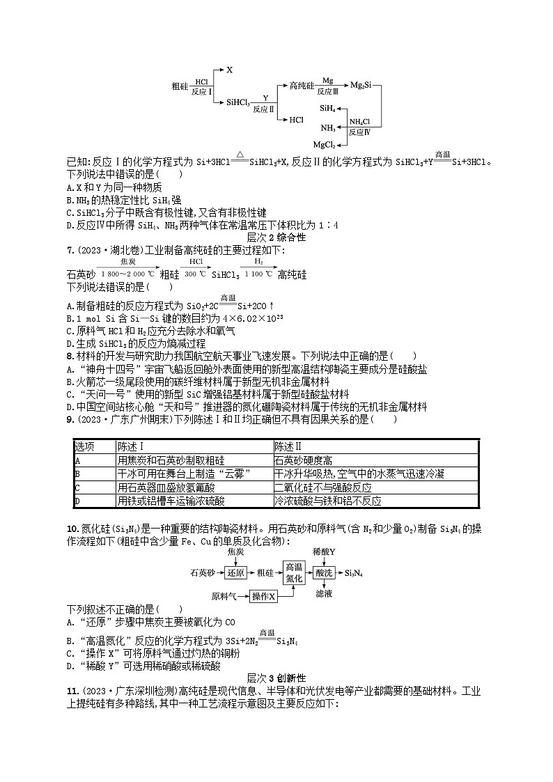 备战2025届新高考化学一轮总复习分层练习第4章非金属及其化合物第22讲硅无机非金属材料（附解析）第2页