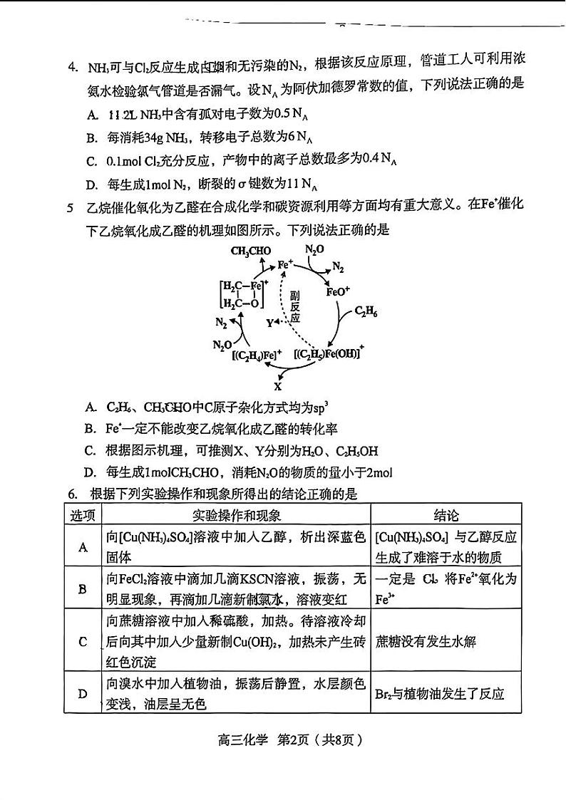 2024届福建省龙岩市高三下学期适应性（一模）考试化学试题02