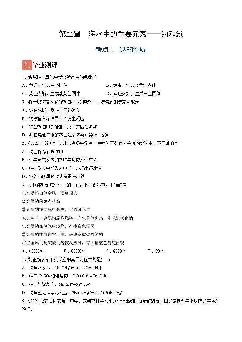 2.1 钠的性质（精练）-2024-2025学年高一化学上学期常考题型精讲与精练高分突破（人教版）01