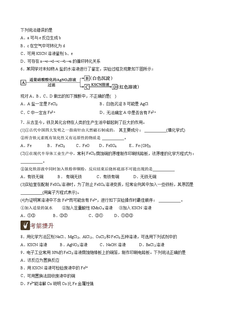 3.2 铁离子、亚铁离子的检验以及“铁三角”转化（精练）-高一化学上学期《考点•题型•技巧》精讲与精练高分突破（人教版）（原卷版）第2页