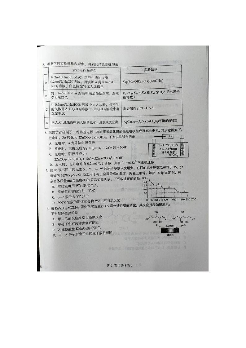 江西省鹰潭市2024届下学期高三第一次模拟考试化学试卷第2页