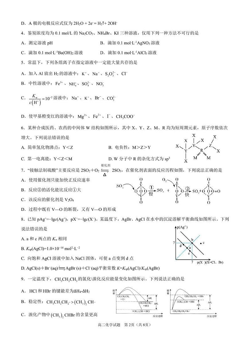 山东省济宁市第一中学2023-2024学年高二下学期开学考试化学试卷（PDF版附答案）第2页