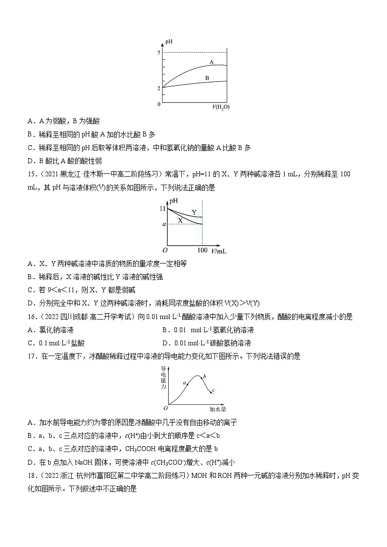 人教版2019选择性必修1高二化学同步学习高效学讲练3.1.1电离平衡(精准练习)(原卷版+解析)第3页