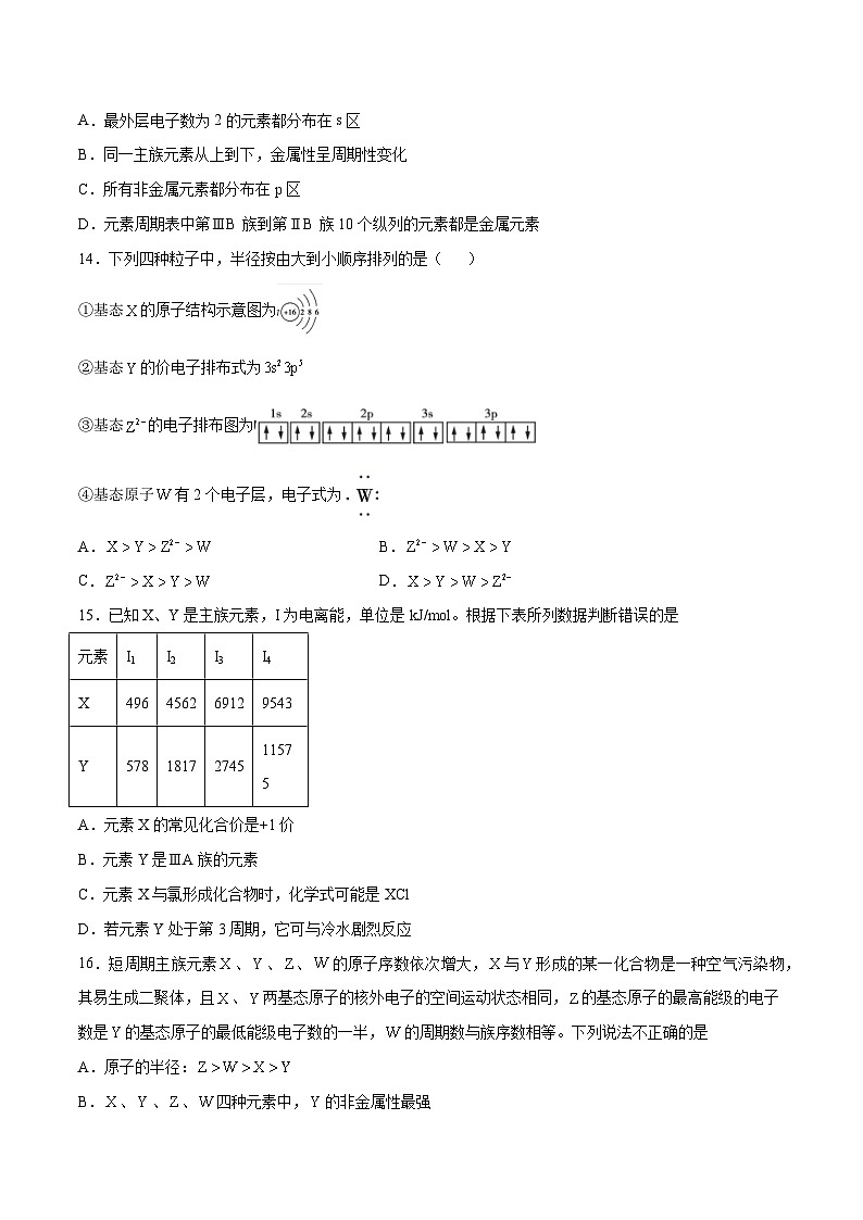 人教版2019选择性必修2高二化学课时过关提优AB练第1章原子结构与性质(章末检测)(原卷版+解析)第3页