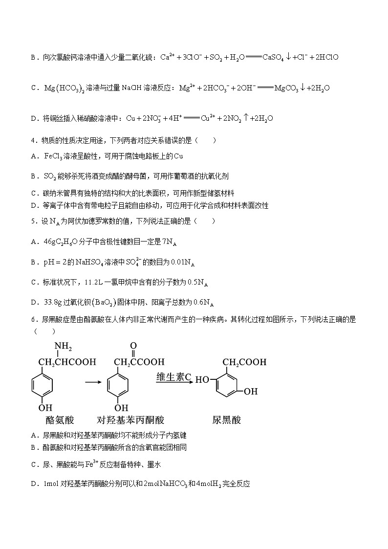 湖南省邵阳市2024届高三下学期二模化学试卷（Word版附答案）02