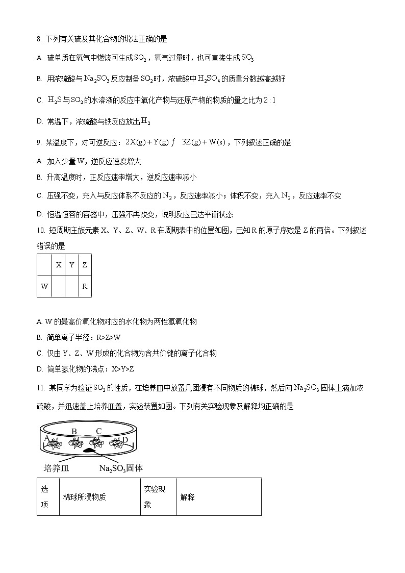 精品解析：河北省唐山市第五中学2023-2024学年高一下学期开学考试化学试题（原卷版）第3页