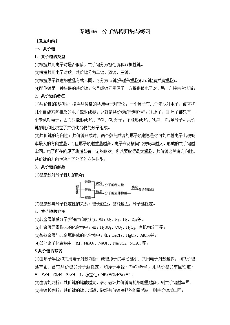专题05  分子结构与性质（二）-高二化学选择性必修2疑难剖析、突破与练习01