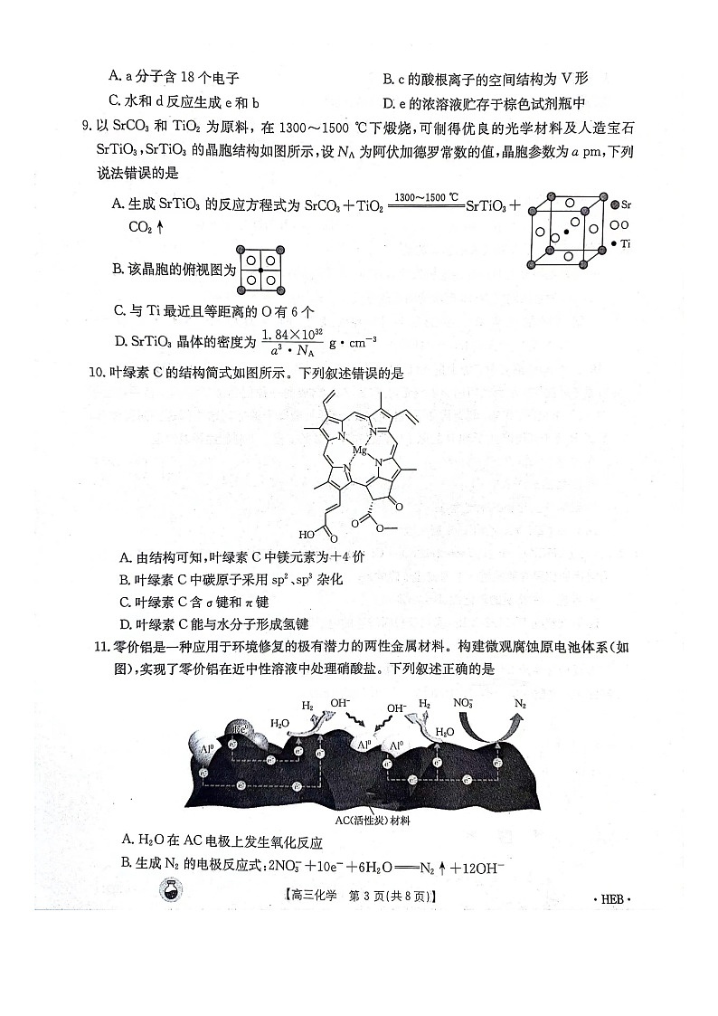 2023-2024年3月河北省邢台市五岳联盟高三下学期化学试题第3页