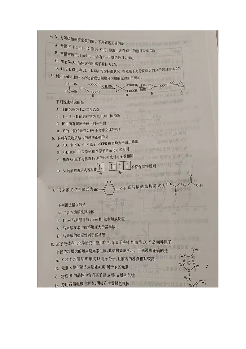 河北省沧州市联考2023-2024学年高三下学期3月月考化学试题02