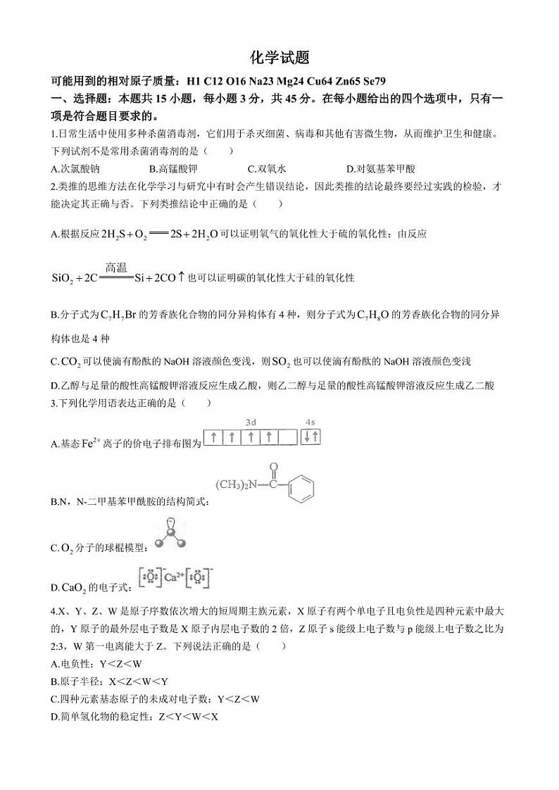 2024届湖北省十一校高三下学期第二次联考化学试卷 +答案01
