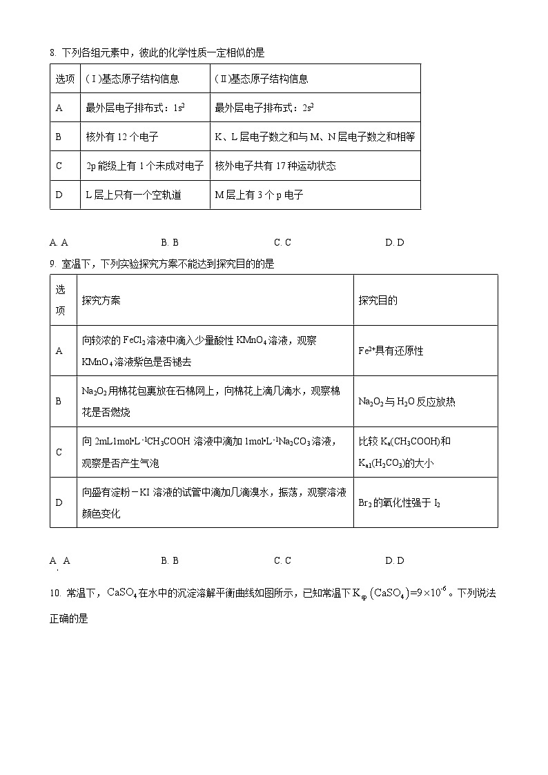2024江西省部分学校高二下学期开学考试化学试题03