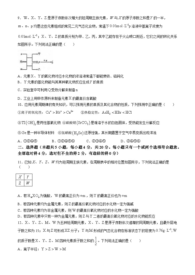 山东省实验中学2023-2024学年高一下学期第一次阶段测试（3月）化学试题（含答案）03