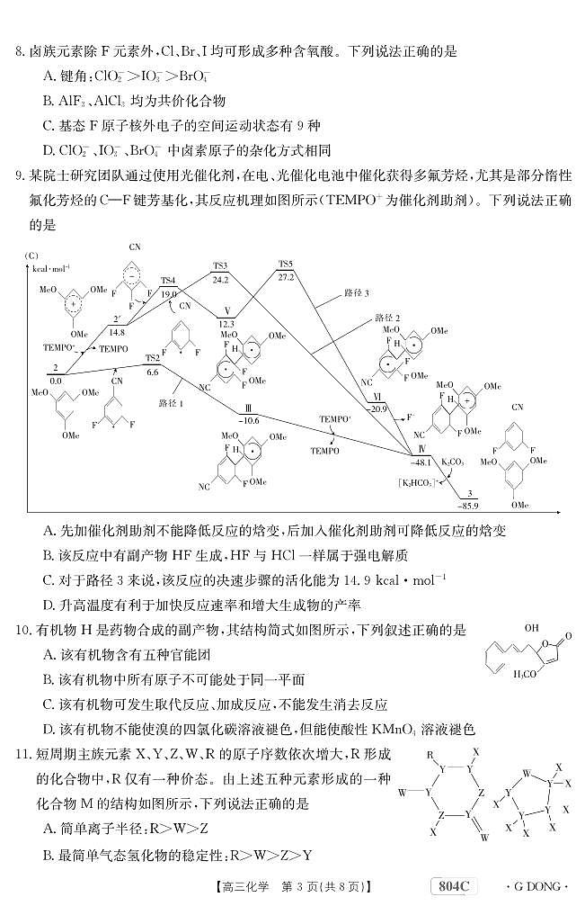 2023年广东金太阳804c高三上学期11月化学试题及答案03