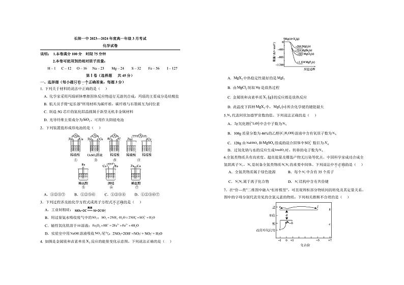 湖北省宜昌市长阳土家族自治县第一高级中学2023-2024学年高一下学期3月月考化学试题第1页