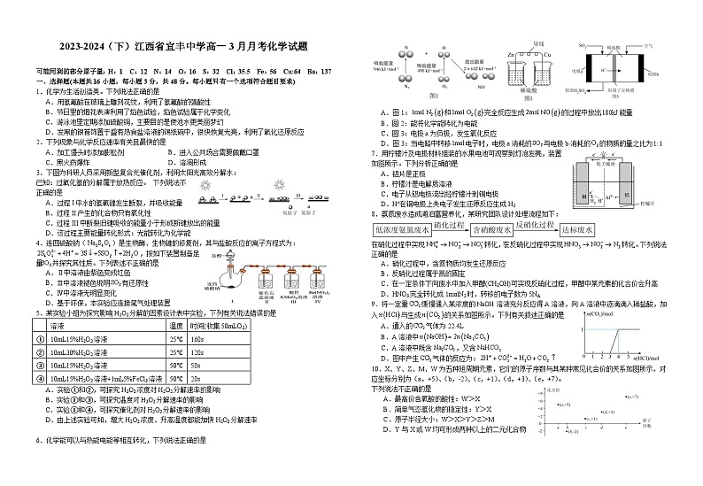 江西省宜春市宜丰中学2023-2024学年高一下学期3月月考化学试题01