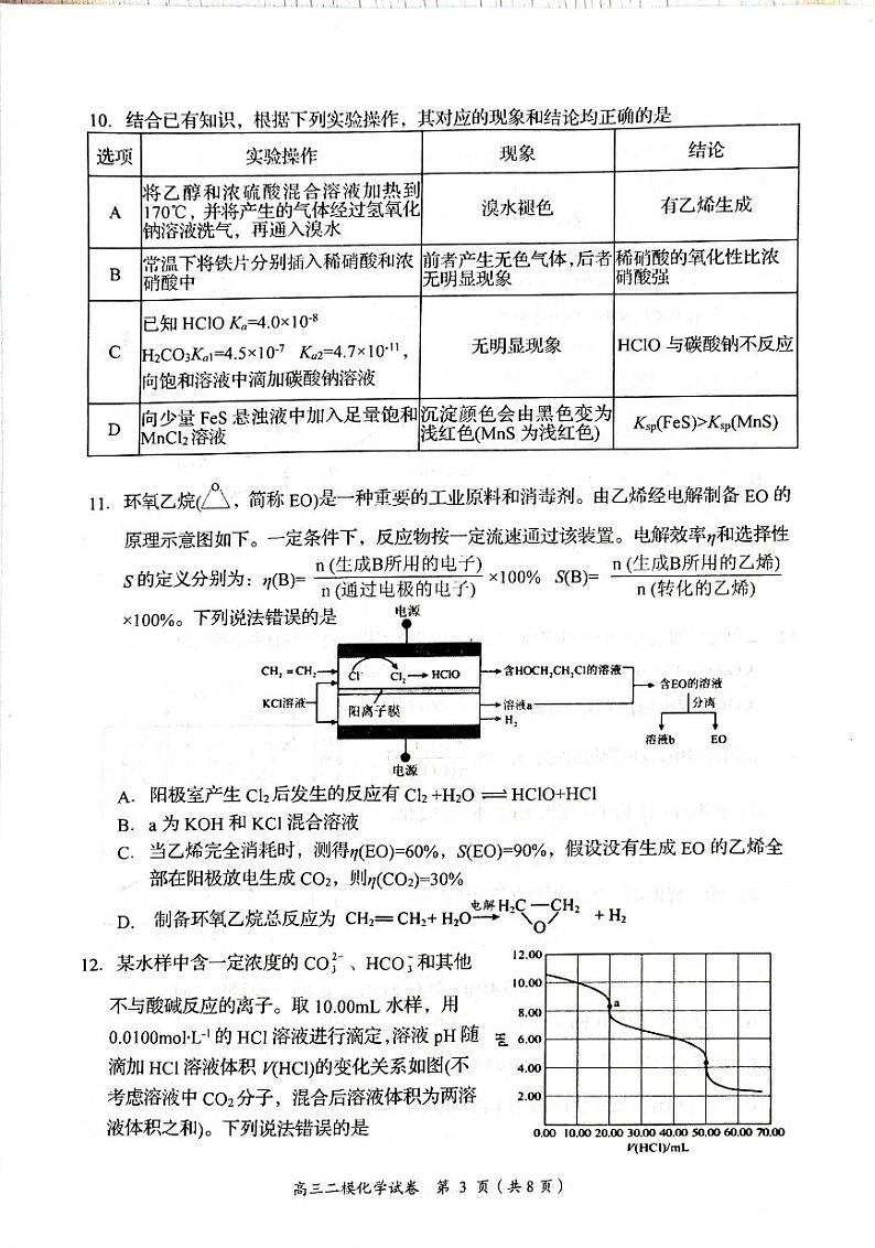 湖南省岳阳市2024届高三教学质量监测（二）化学试卷第3页