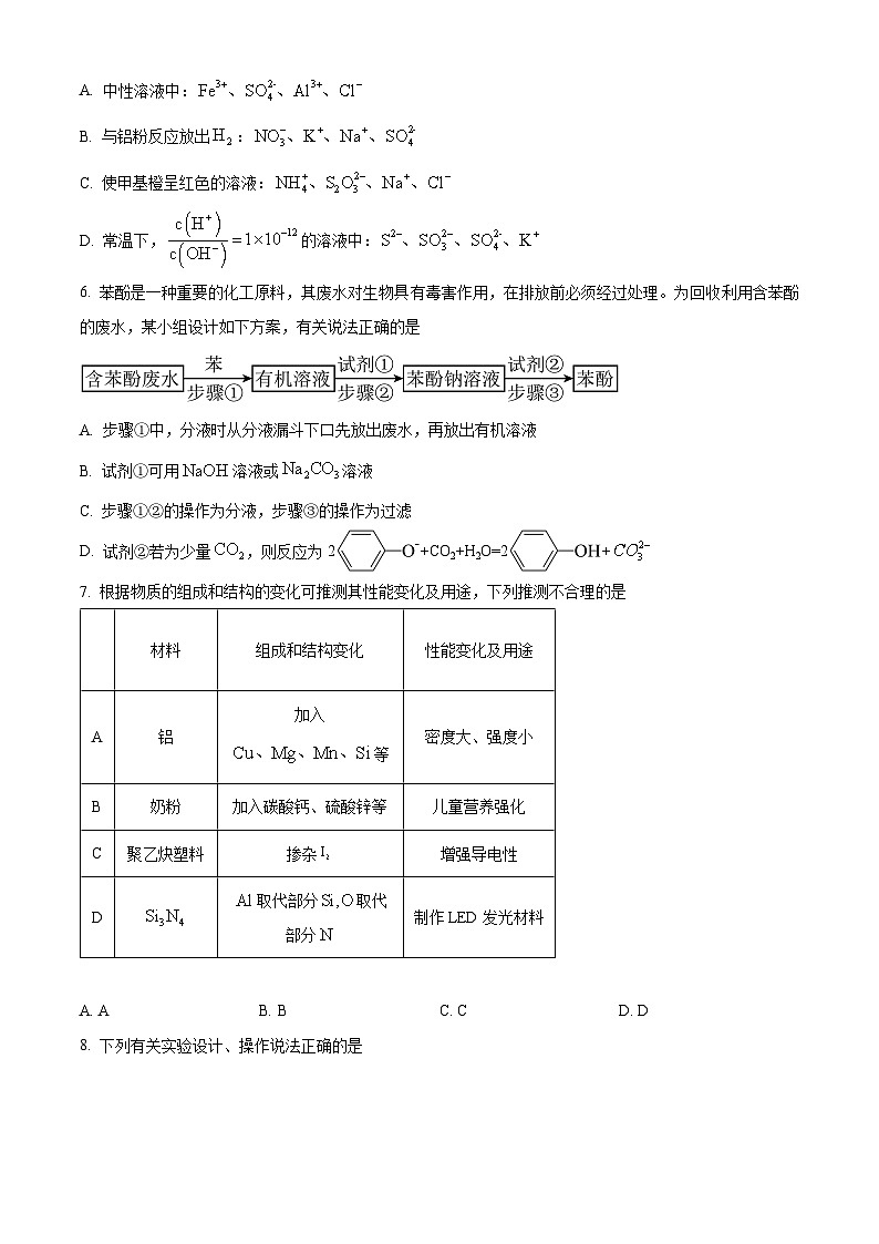 浙江省金丽衢十二校2024届高三下学期二模化学试题 Word版无答案第2页