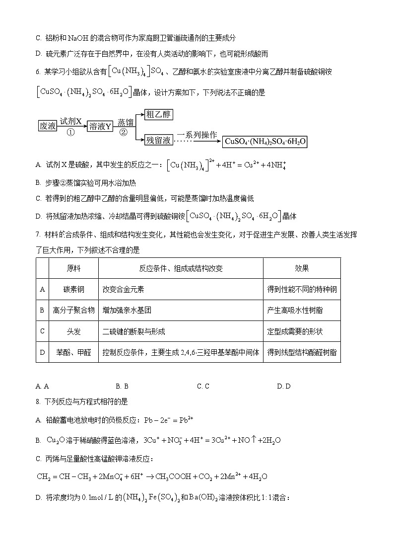 浙江省温州市普通高中2024届高三下学期第二次适应性考试（二模）化学试题（原卷版+解析版）02