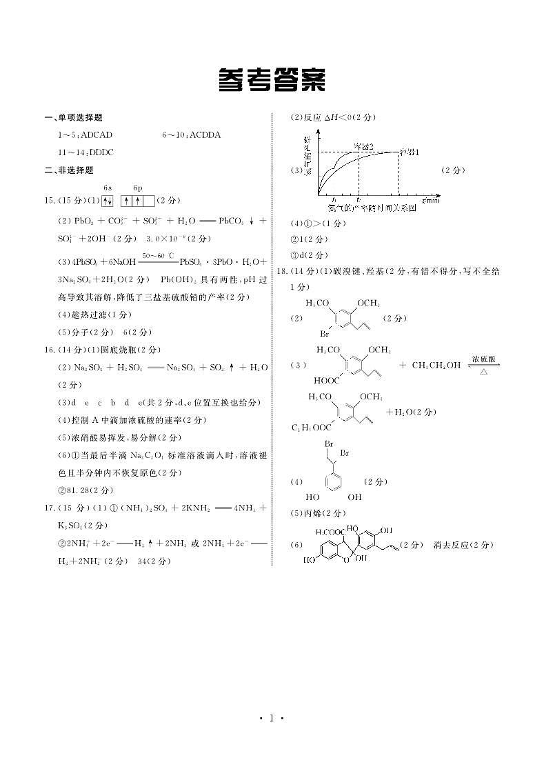2024届河北省衡水市部分高中高三下学期一模考试化学试题01