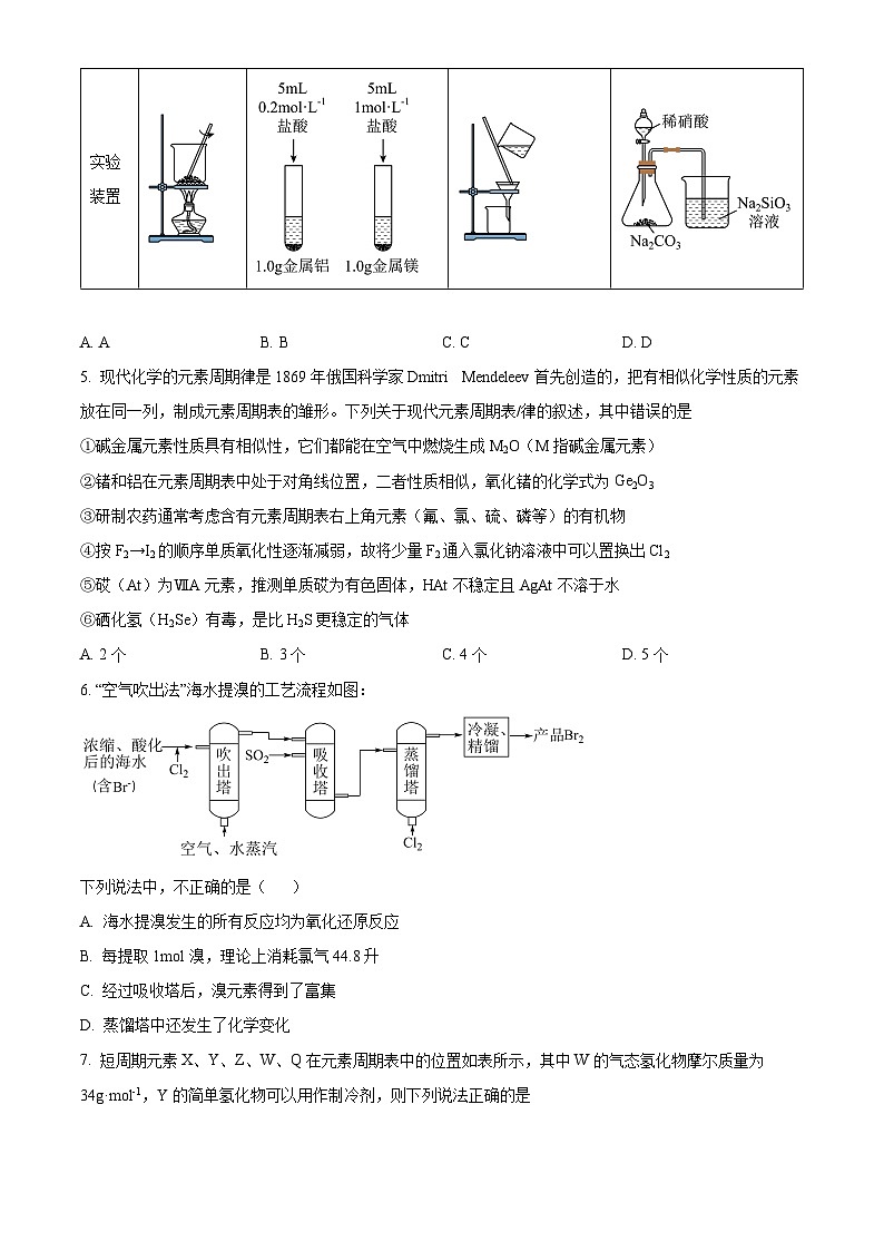 河南省郑州市第十一中学2023-2024学年高一下学期4月月考化学试题（原卷版）第2页
