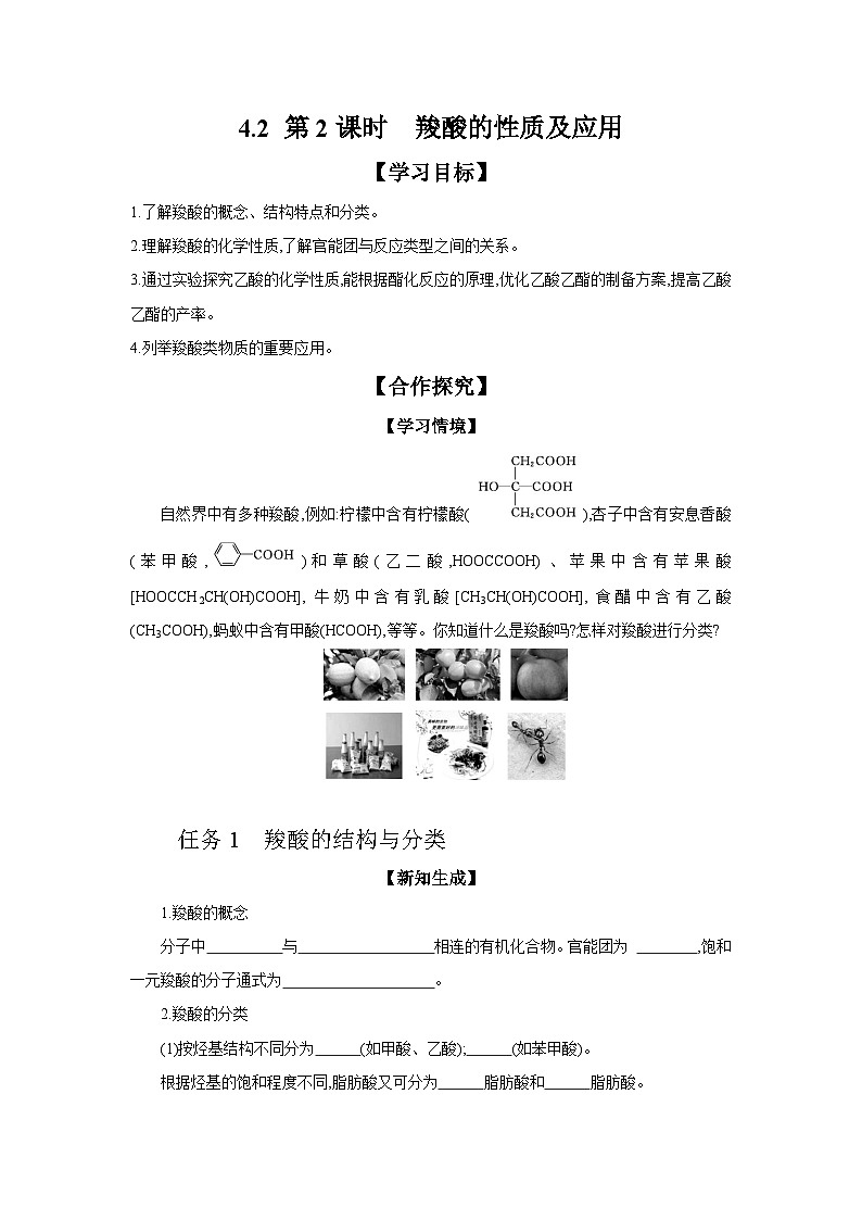 4.2 第2课时 羧酸的性质及应用 学案 2023-2024学年高二化学苏教版（2020）选择性必修第三册01