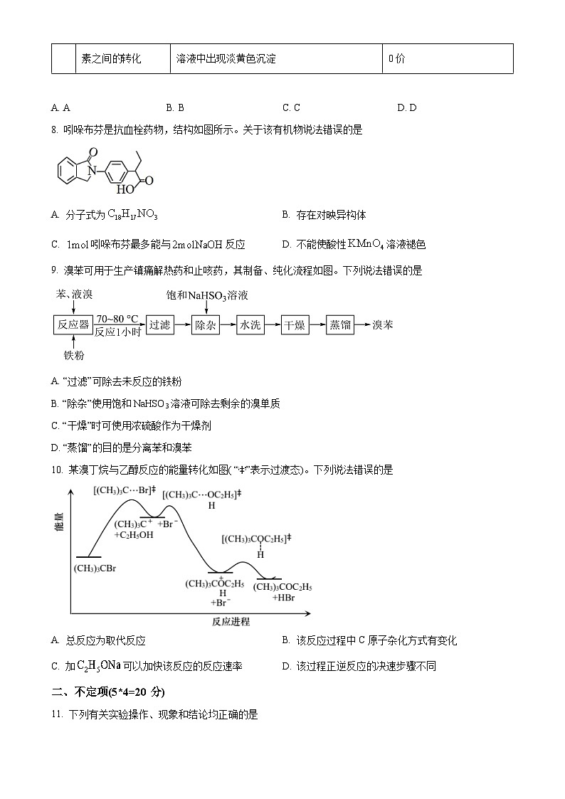 山东省烟台市第一中学2023-2024学年高三下学期4月份月考化学试题（原卷版）第3页