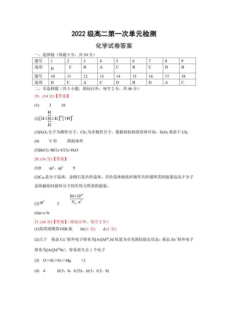 合肥市第七中学2023-2024学年高二下学期第一次段考化学试卷答案第1页