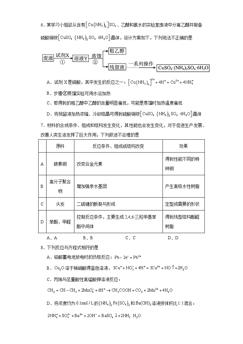 2024届浙江省温州市高三下学期第二次适应性考试（二模）化学试题（含解析）02