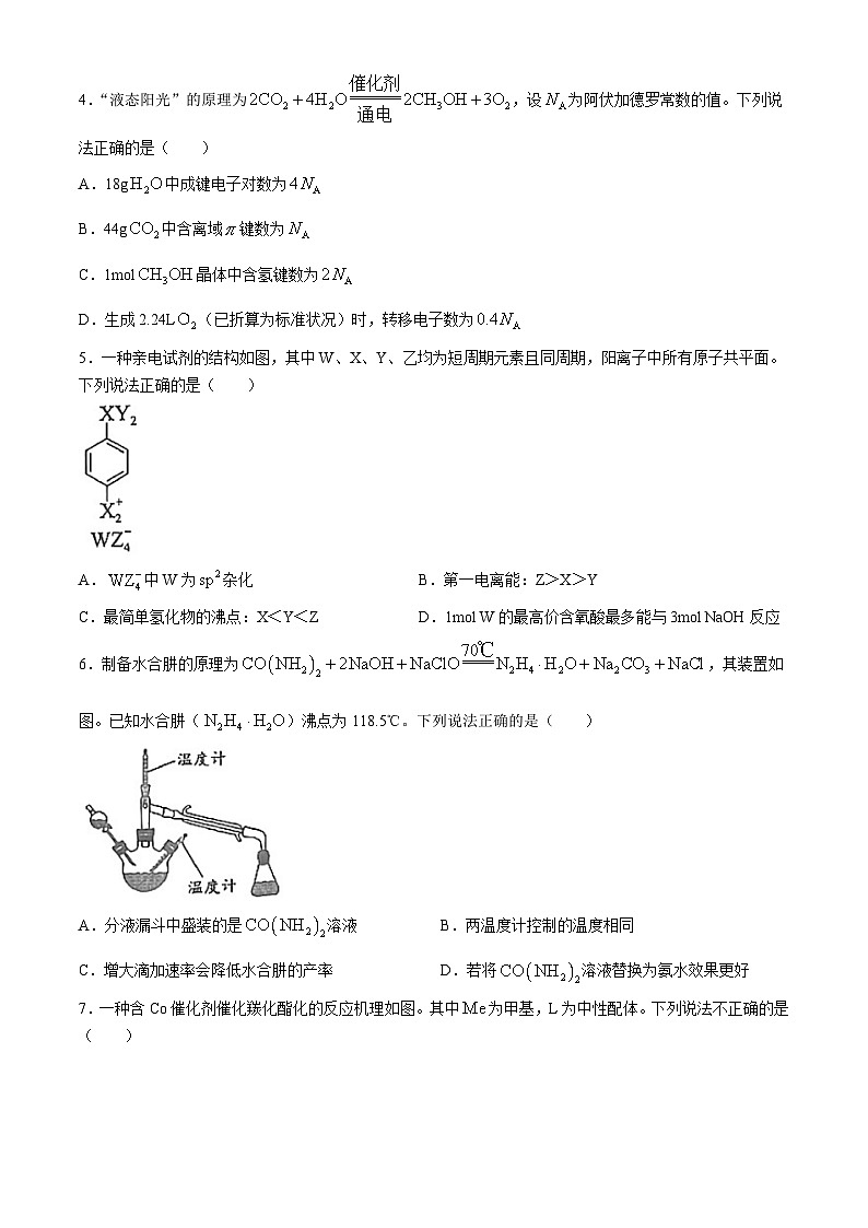 2024届福建省部分地市高三下学期4月诊断检测（福州三模）化学试题+答案02