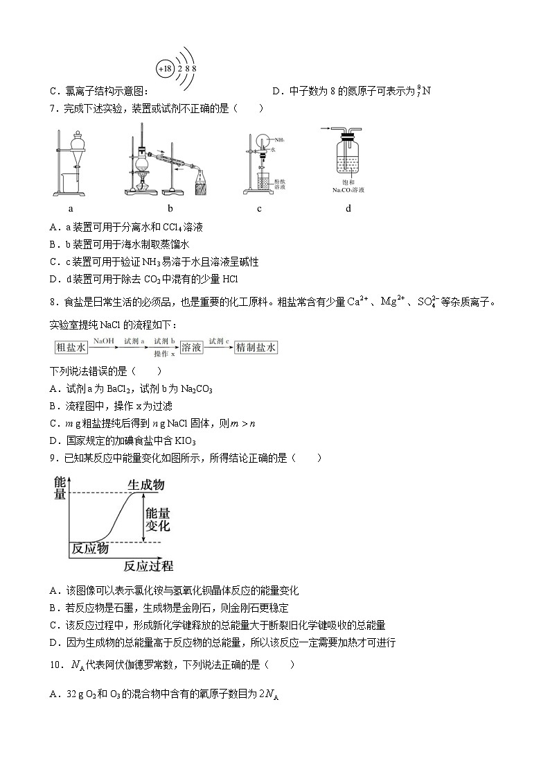 广西壮族自治区贵百河联考2023-2024学年高一下学期4月月考化学试题(无答案)02