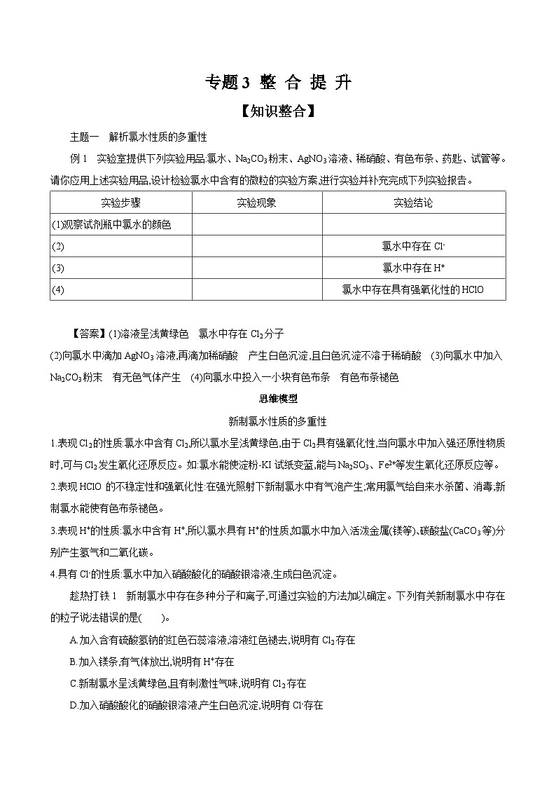 专题3 整 合 提 升 学案 2023-2024学年高一化学苏教版2019必修第一册01