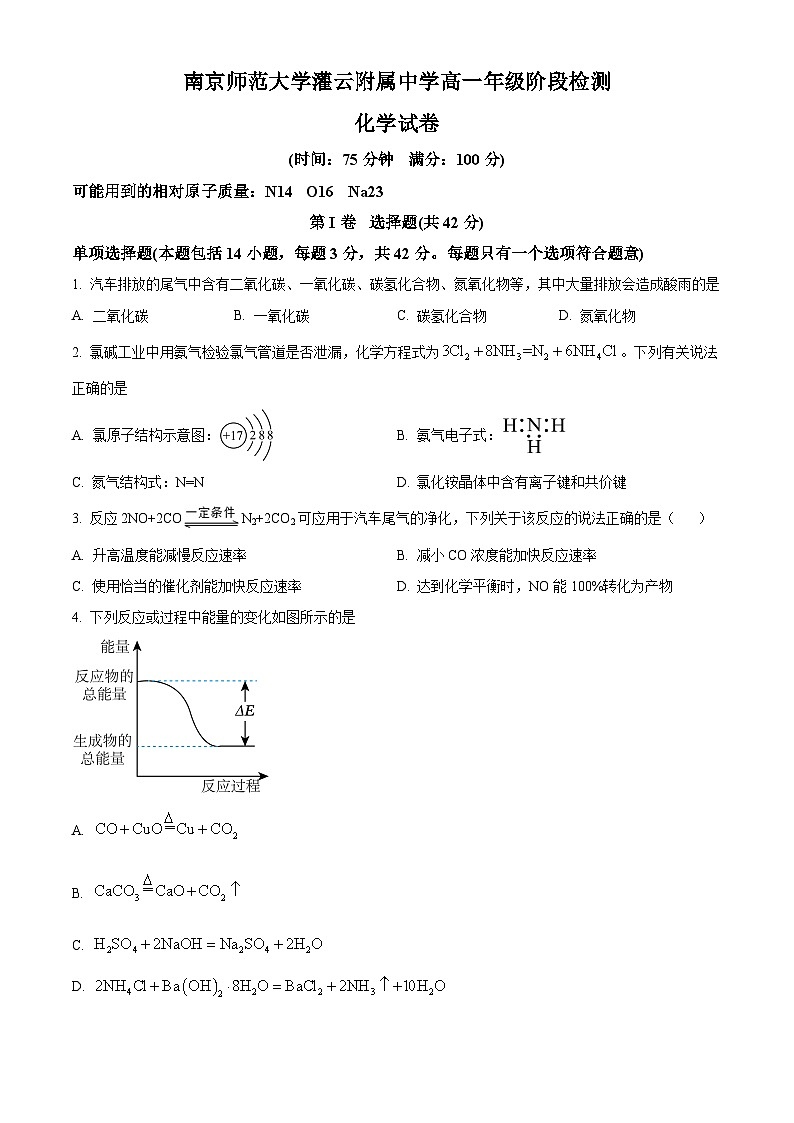 江苏省连云港市灌云县杨集高级中学2023-2024学年高一下学期3月阶段检测化学试题（原卷版+解析版）01