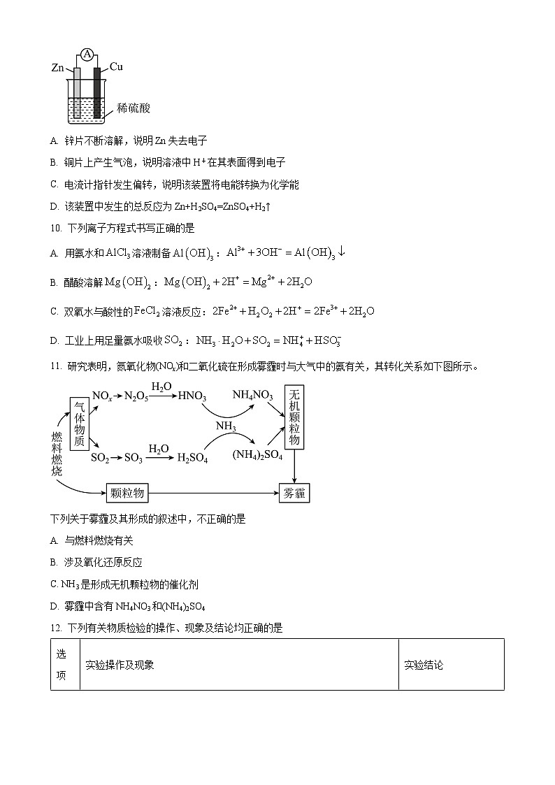 江苏省连云港市灌云县杨集高级中学2023-2024学年高一下学期3月阶段检测化学试题（原卷版+解析版）03