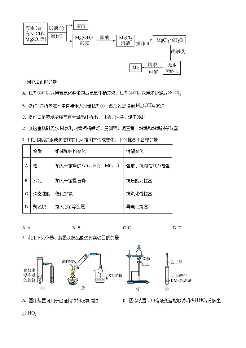 浙江省嘉兴市2024届高三下学期二模化学试题 Word版无答案第2页