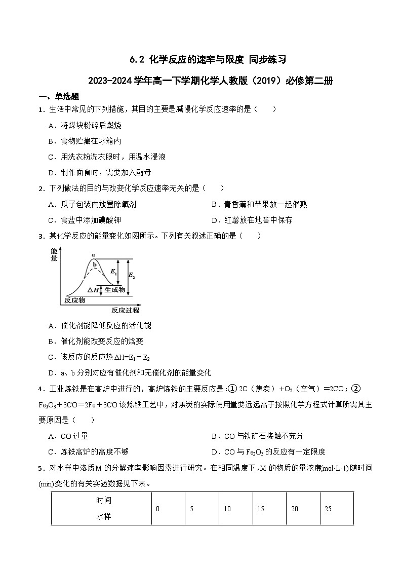 6.2 化学反应的速率与限度 同步练习 2023-2024学年高一下学期化学人教版（2019）必修第二册第1页