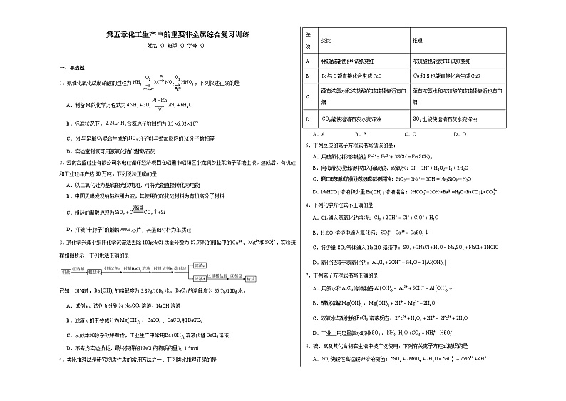 第五章化工生产中的重要非金属综合复习训练（含解析）2023——2024学年高中化学人教版（2019）必修第二册第1页
