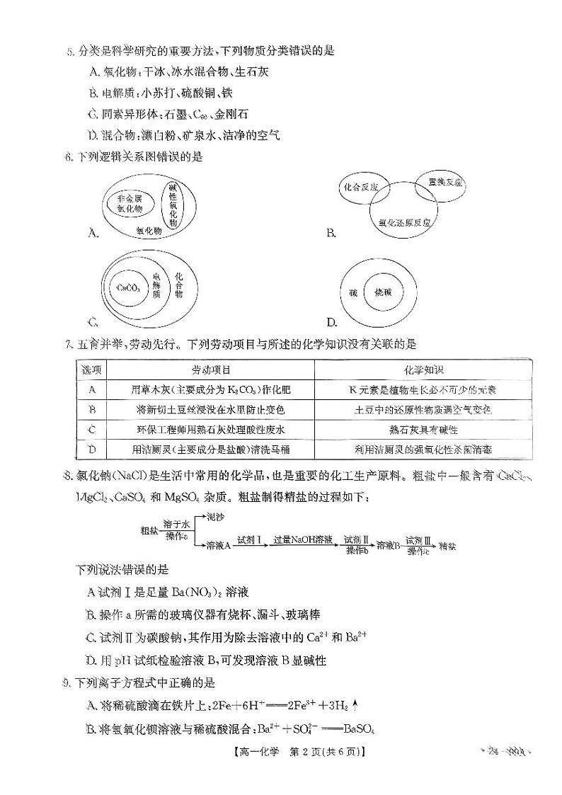 广东省湛江市2023_2024学年高一化学上学期期中试题pdf第2页