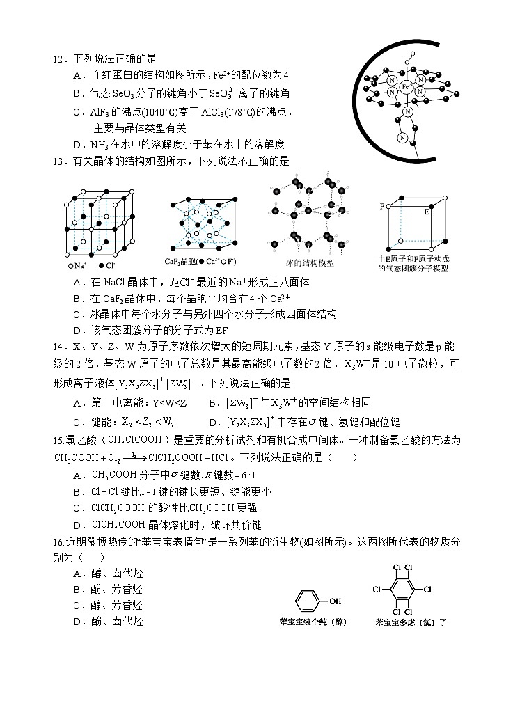2024遂宁射洪中学高二下学期4月月考试题化学含答案03