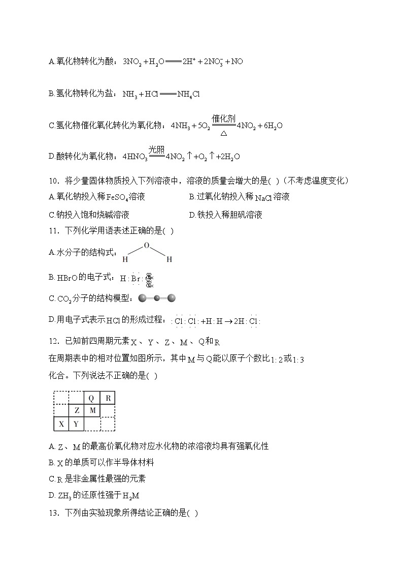 浙江省2023-2024学年高一下学期4月联考化学试卷(含答案)第3页