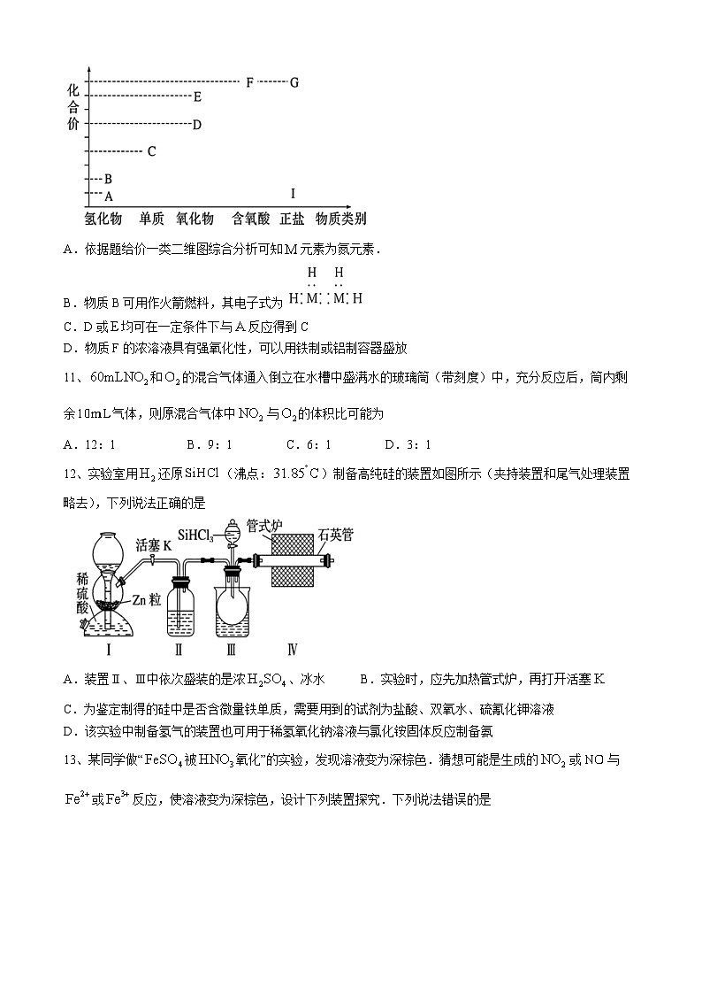 黑龙江省哈尔滨市第九中学校2023-2024学年高一下学期4月学业阶段性评价考试化学试题(无答案)03
