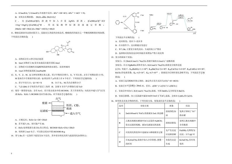 2024年高考第二次模拟考试：化学（浙江卷）（考试版A3）第2页