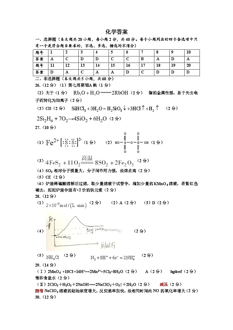 浙江省杭州市西湖高级中学2023-2024学年高一下学期4月期中考试化学试题（含答案）01