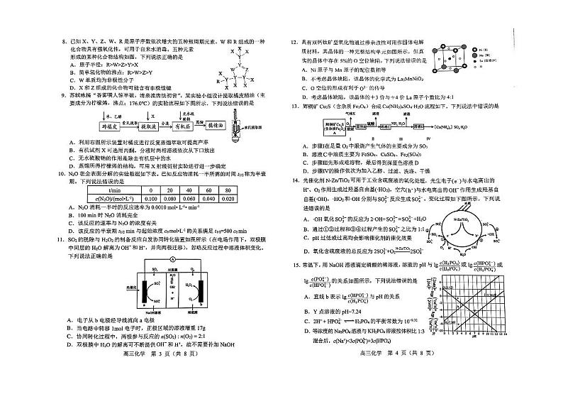 2024届东北三省四市联考高三二模化学试题+答案02